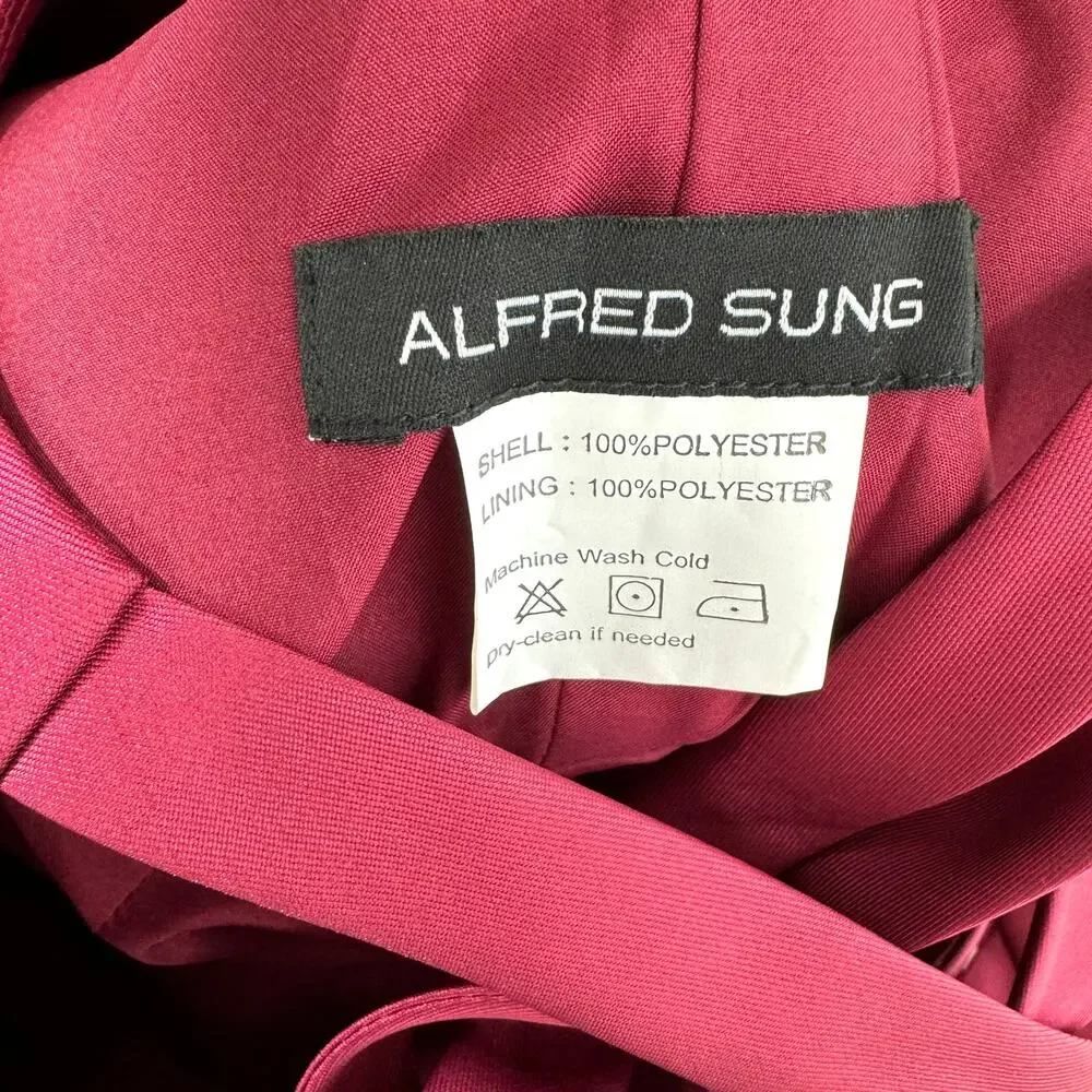 Red Dress - Alfred Sung Formal Dress, Burgundy Size 18 - Picture 4 of 14